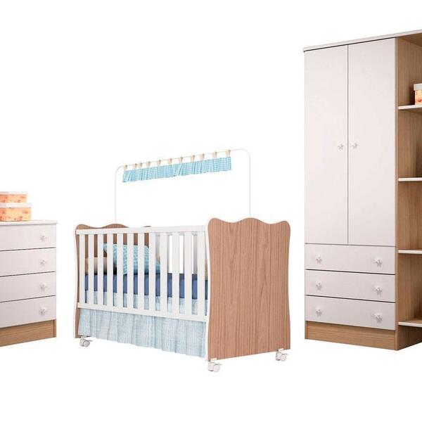 Quarto Infantil Meu Soninho Berço Simples Branco/carvalho - F