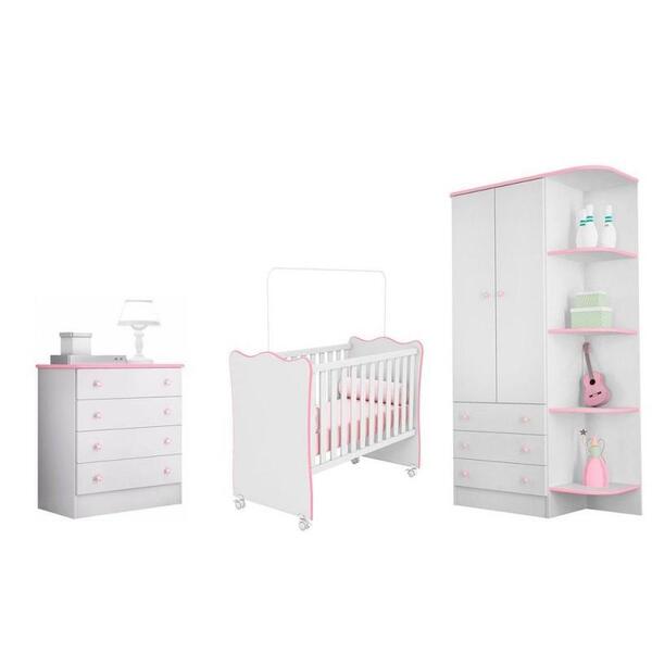 Quarto Infantil Meu Soninho Berço Simples - Branco/rosa - Fde