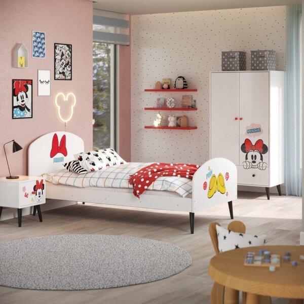 Quarto Infantil Minnie Com Cama, Guarda Roupa E Cabeceira Dis