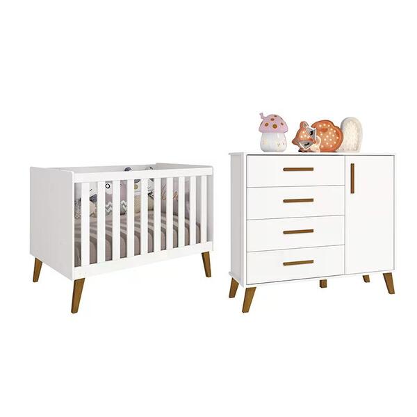 Quarto Infantil Retrô Ayla Com Berço E Cômoda - Reller Móveis