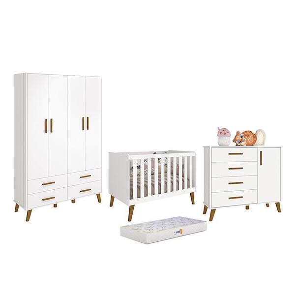 Quarto Infantil Retrô Ayla Com Guarda Roupa, Berço, Cômoda E