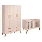 Quarto Infantil Retrô Ayla Com Guarda Roupa E Berço - Reller