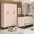 Quarto Infantil Retrô Ayla Com Guarda Roupa E Berço - Reller
