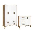 Quarto Infantil Retrô Ayla Com Guarda Roupa E Cômoda - Reller