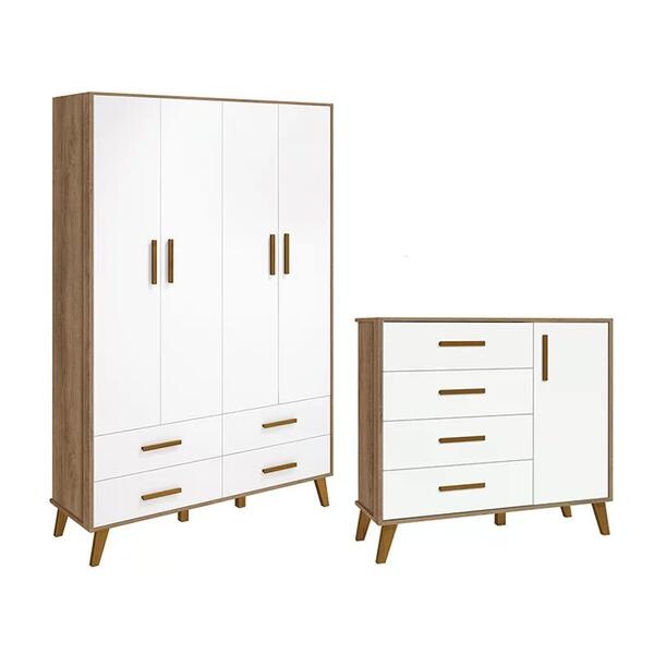 Quarto Infantil Retrô Ayla Com Guarda Roupa E Cômoda - Reller