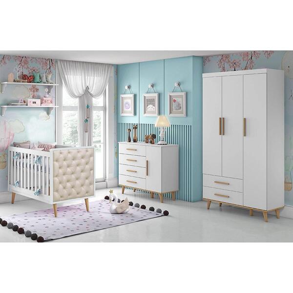 Quarto Infantil Retrô Guarda Roupa 3 Portas Ludmila Cômoda Co