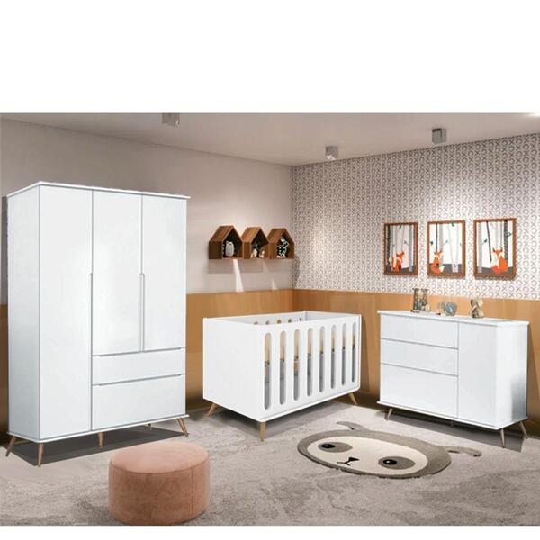 Quarto Infantil Retro Melinda Com Guarda Roupa, Cômoda E Berço