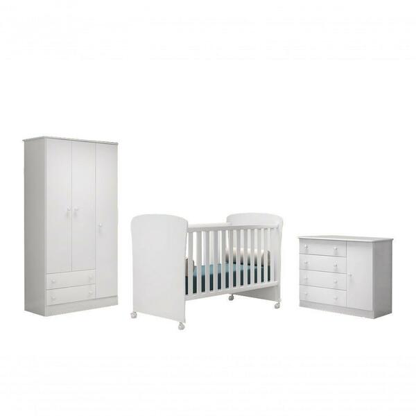 Quarto Infantil Roupeiro, Berço Cômoda Branco