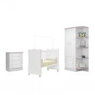 Quarto Infantil Roupeiro, Berço Cômoda Branco Rosa