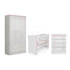 Quarto Infantil Roupeiro, Berço Cômoda Branco/rosa
