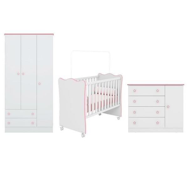 Quarto Infantil Roupeiro Berço Cômoda Branco/rosa