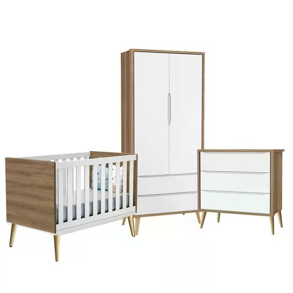 Quarto Infantil Theo 2 Portas Com Pés Madeira Natural - Relle