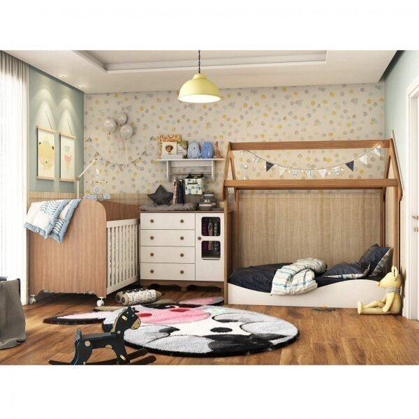Quarto Irmãos Cama Montessoriana, Berço Americano, Cômoda E P