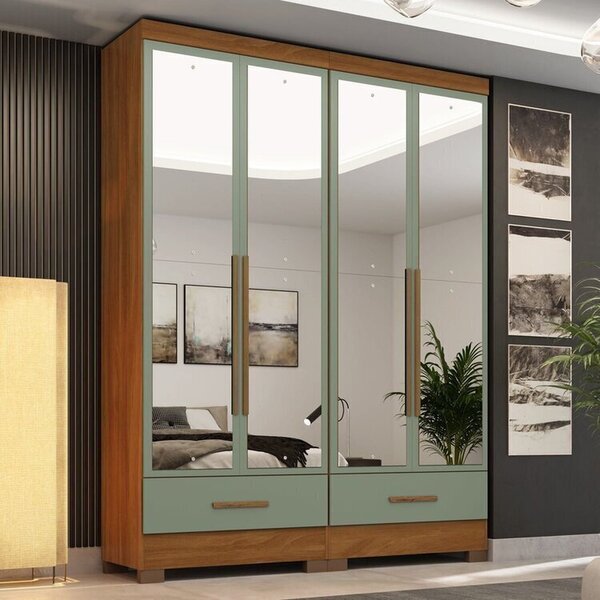 Quarto Modulado 100% Mdf 2 Peças 4 Portas 2 Gavetas Com Espel