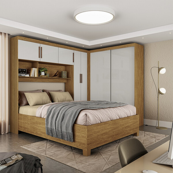 Quarto Modulado Casal Com Cama 7 Portas Belém Carioca Móveis