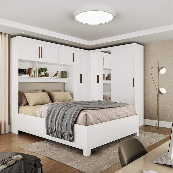 Quarto Modulado Casal Com Espelho E Cama 7 Portas Belém Plus