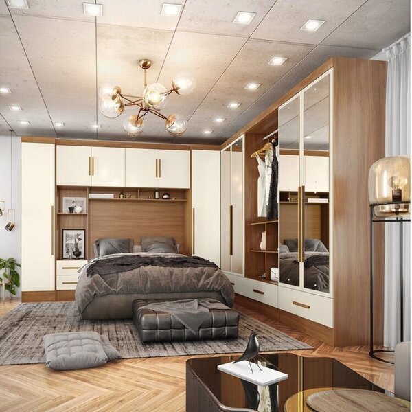 Quarto Modulado Casal Completo 6 Peças 6 Portas 5 Gavetas Com