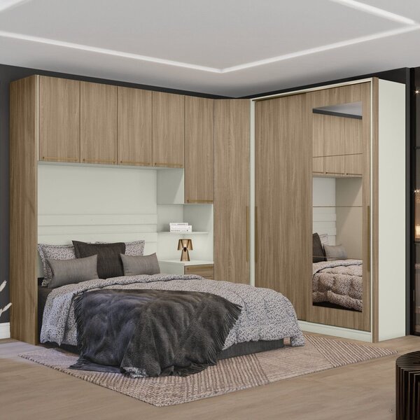 Quarto Modulado Casal Completo 8 Portas 3 Gavetas Com Espelho
