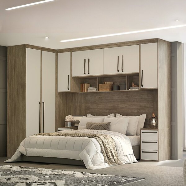 Quarto Modulado Casal Mdf 5 Peças Lotus Carvalho