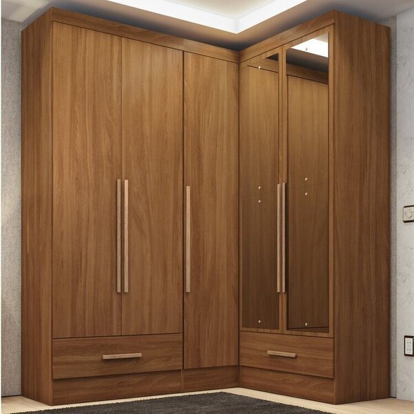 Quarto Modulado De Canto 3 Peças 5 Portas 2 Gavetas Com Espel