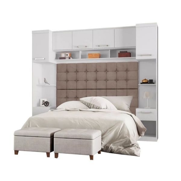 Quarto Modulado Gold Casal com Criado Mudo Cabeceira Armário