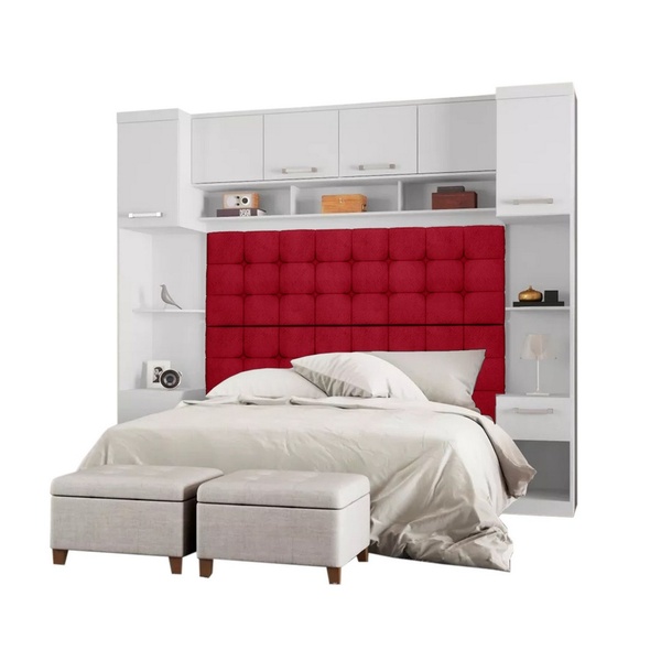 Quarto Modulado Gold Casal com Criado Mudo Cabeceira Armário