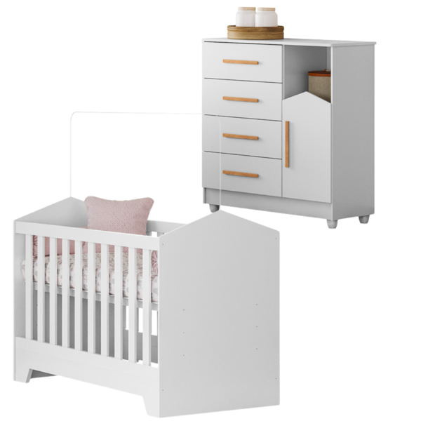 Quarto Montado Infantil Cômoda E Berço Seguro Grade Removível