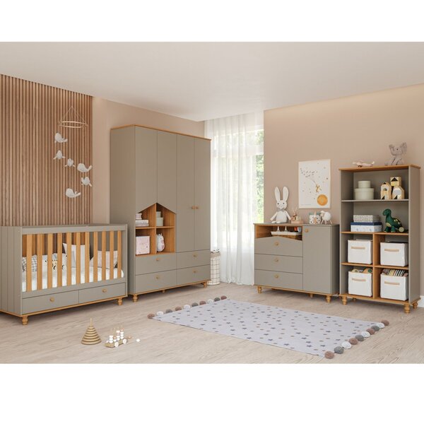 Quarto Para Bebê 1 Berço, Guarda Roupa, Cômoda E Estante Pico