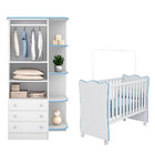 Quarto Para Bebê Guarda Roupa E Berço Doce Sonho Branco E Azu