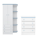 Quarto Para Bebê Guarda Roupa E Cômoda Doce Sonho Branco E Az