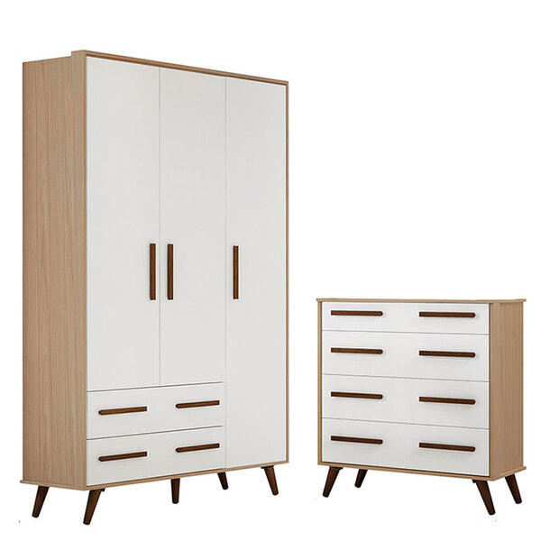 Quarto Para Bebê Guarda Roupa E Cômoda Retrô Branco 2909/2868