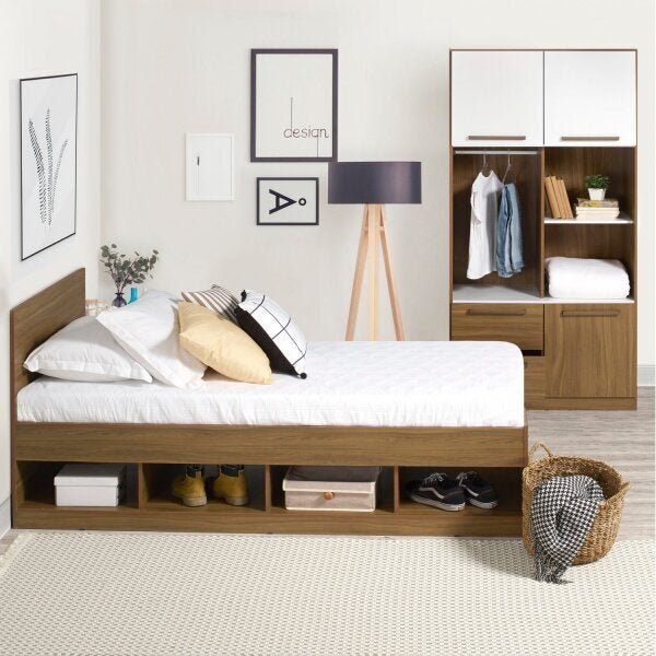 Quarto Solteiro Baru Com Cama E Guarda Roupa Cabecasa Madeira