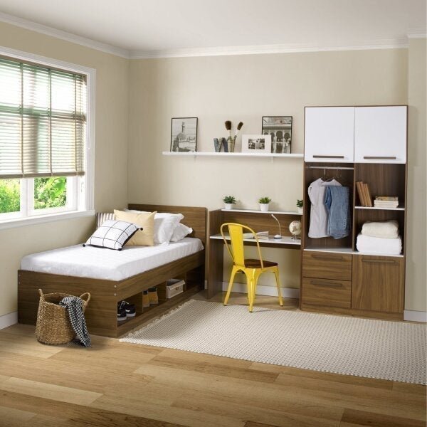 Quarto Solteiro Baru Com Cama, Guarda Roupa E Escrivaninha Ta