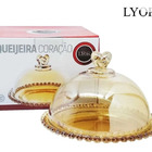 Queijeira Cristal Coração Âmbar Lyor Presente Mesa Posta