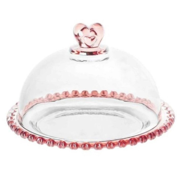 Queijeira De Vidro Com Tampa Bordas De Coração