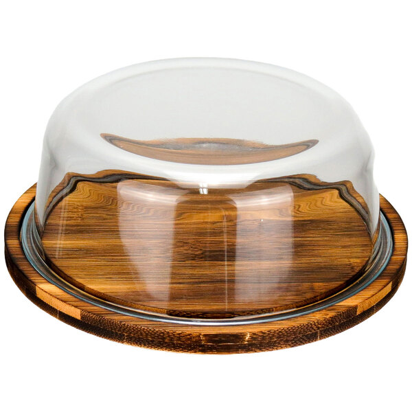 Queijeira Redonda Home&co Com Tampa De Vidro Madeira 8x21x21c