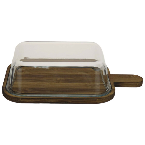 Queijeira Retangular Home&co Com Tampa De Vidro Madeira 7x31x