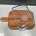 Queijeira Retangular Home&co Com Tampa De Vidro Madeira 7x31x