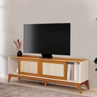 Rack 100% Mdf Para Tv 75 Polegadas Com Portas Em Tela Rattan