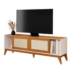Rack 100% Mdf Para Tv 75 Polegadas Com Portas Em Tela Rattan