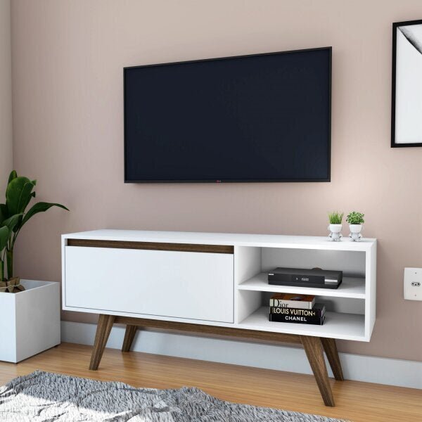 Rack 125cm 1 Porta Basculante E Pé Inclinado De Madeira  Móve