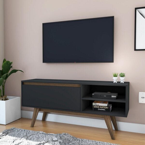 Rack 125cm 1 Porta Basculante E Pé Inclinado De Madeira  Móve