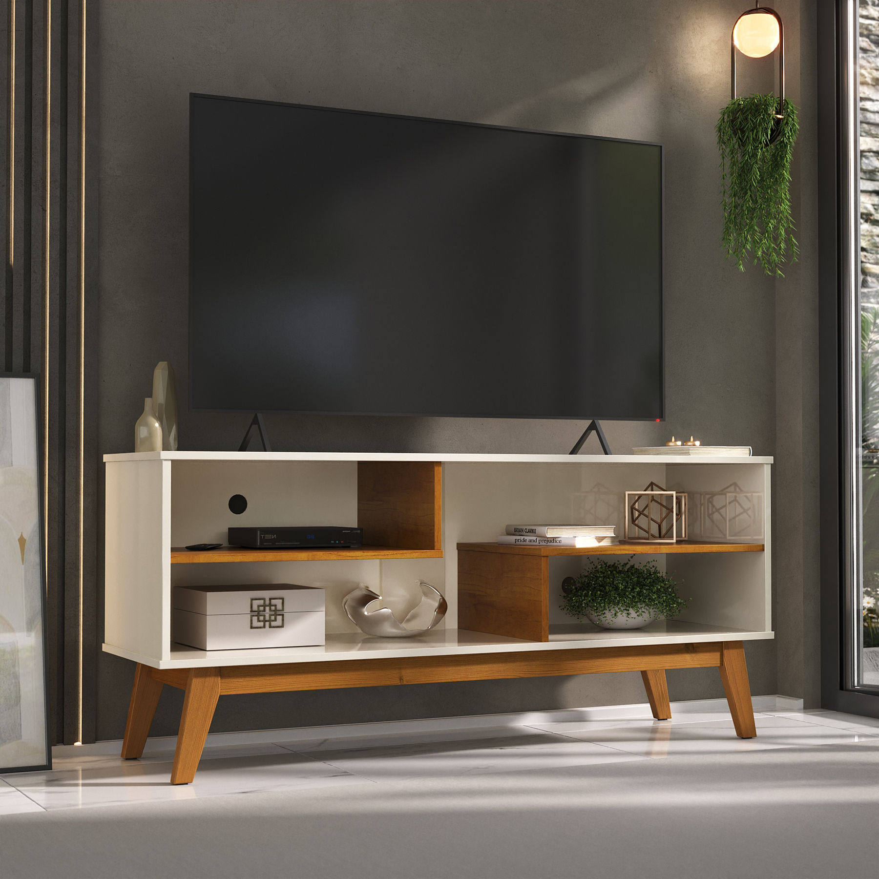 Rack 1.4 Nature Para Tv De Até 55 Polegadas Offwhite Com Cinamomo