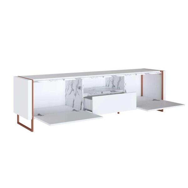 Rack 2 Portas 1 Gaveta Thassos/branco/cobre Para Tv Ate 65"