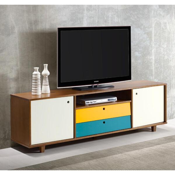 Rack 2 Portas 2 Gavetas E 1 Nicho Vintage Nogal/branco