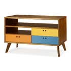 Rack 3 Gavetas Com Puxador Usinado Holly Laranja/azul/amarelo