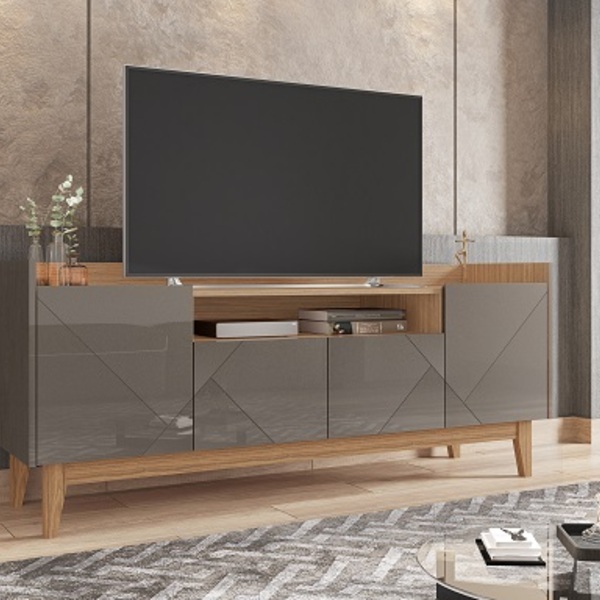 Rack Adria 1.60 Cinza Perola/noce - Casa D Móveis