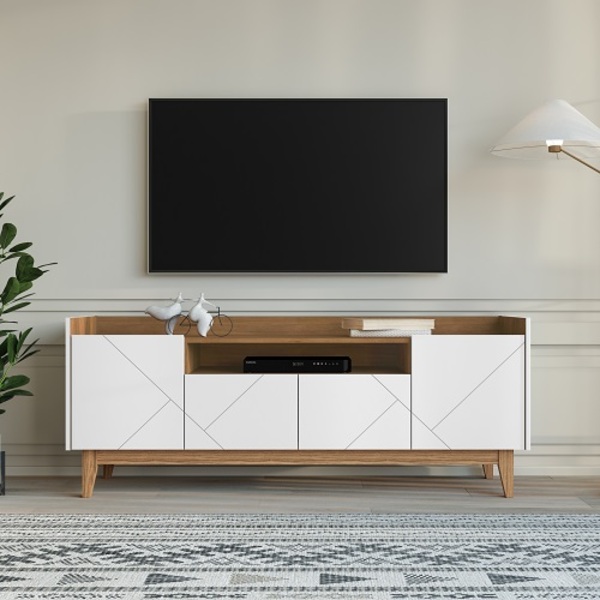 Rack Adria 1.80 Branco/cedro - Casa D Móveis