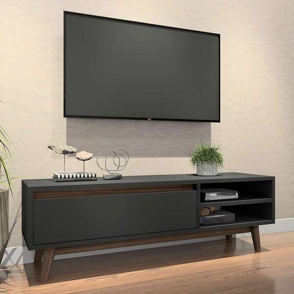 Rack Avery Preto E Madeirado 125 Cm