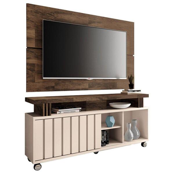 Rack Bancada Com Painel Para Tv Até 50'' Briz H01 Off White/d
